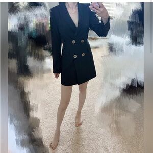 Zara | Dresses | New Zara Deep V Sexy Black Blazer Dress S | Poshmark